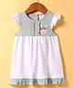 FIRST SMILE Interlock Knit Frill Sleeves Frock with Bunny Patch Embroidery & Polka Dots - Grey