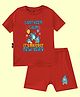 The Peppy Tend New Year Theme 100% Cotton Half Sleeves Cant Keep Calm Its My First New Year Text Printed Tee & Shorts Set - Red