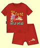 The Peppy Tend New Year Theme 100% Cotton Half Sleeves My First New Year Text Printed Tee & Shorts Set - Red