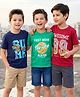 Pine Kids Cotton Knit Half Sleeves T-Shirts With Surf Theme Text Print Pack of 3 - Navy Blue Green & Red