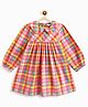 Campana 100% Cotton Full Sleeves Check Dress With Collar - Pink & Multicolour