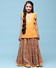 BIBA Cotton Sleeveless Floral Embroidered & Printed Top & Skirt Set - Orange