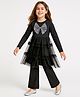 Arias Cotton Woven Full Sleeves Top & Flared Pants Set With Sequinned Bow Detailing - Black