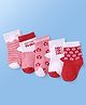 Doodle Poodle Cotton Knit Ankle Length Socks with Floral Design & Stripes Pack of 5 - White Pink & Red