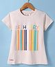 Olio Kids Cotton Knit Half Sleeves T-Shirt with Be Happy Print - Cream