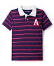 Pine Kids Cotton Knit Half Sleeves Polo T-Shirt with Stripes -  Navy Blue & Red