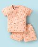 Little Darlings Sinker Knit Half Sleeves T-Shirt & Shorts Set with Bunny Print - Peach