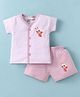 Little Darlings Interlock Knit Half Sleeves Shorts Night Suit with Bunny Print & Stripes - Pink