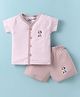 Little Darlings Interlock Knit Half Sleeves Shorts Night Suit with Fox Print & Stripes - Light Pink