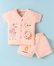 Little Darlings Interlock Knit Half Sleeves Shorts Night Suit with Elephant Print - Peach
