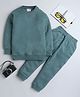 BAATCHEET Full Sleeves Solid Textured Jacquard Tee & Coordinating Joggers Set - Green