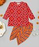 Little Ginnie Cotton Full Sleeves Bandhani Printed Kurta & Striped Dhoti Set - Red