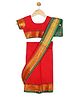 Little Ginnie Kanjivaram Zari Border Detailed Saree With Half Sleeves Blouse - Red
