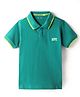 Kookie Kids Half Sleeves Pique Polo T-Shirt with Contrast Tipping & Embroidery - Teal Blue