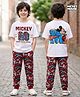Ollington St. Disney Single Jersey Knit Half Drop Shoulder Sleeves T-Shirt & Track Pant with Mickey Mouse Graphics - Wine & White