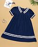 PURPLE UNITED KIDS Cotton Half Puffed Sleeves Striped Dress - Navy Blue