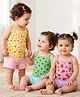 Babyoye Cotton Elastane Knit Sleeveless Slips With Polka Dots Fruits & Floral Print Pack Of 3 - Pink Green & Yellow
