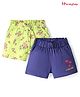 Honeyhap Premium 100% Cotton Knit With Bio Finish Shorts With Floral Print & Aloha Vibes Text Embroidery Pack of 2 - Sunny Lime Limoges