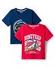 Honeyhap Premium 100% Cotton Knit With Bio Finish Half Sleeves T-Shirts With California Text Print Pack of 2 - Navy Peony & Valiant Poppy