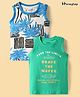 Honeyhap Premium 100% Cotton Knit Sleeveless Tank T-Shirts with Bio Finish & Beach Theme Print Pack of 2 - Mint Navy Peony Bright White & Ibiza Blue