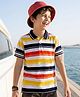 Pine Kids Cotton Knit Half Sleeves Striped Polo T-Shirt - Multicolor