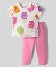 Bonfino 100% Cotton Knit Half Sleeves Night Suit With Tropical Theme Print -  Pink & Offwhite