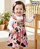 Babyoye Disney Single Jersey Knit Frock with Full Sleeves Solid T-Shirt & Minnie Mouse Graphic Gold Foil Detailing - White & Pink