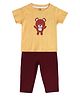 MINI KLUB Cotton Half Sleeves Teddy Bear Printed Tee & Pant Set - Mustard & Brown
