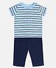 MINI KLUB Cotton Half Sleeves Striped Tee With Pant Set - Blue