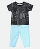 MINI KLUB Cotton Half Sleeves Abstract Printed Top & Leggings Set - Blue & Black