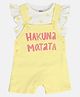 MINI KLUB Cotton Hakuna Matata Text Detailed Dungaree With Frill Sleeves Polka Dots Printed Top Set - White & Yellow