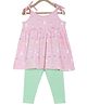 MINI KLUB Cotton Sleeveless Love Ice Cream Text Printed Top & Leggings Set - Pink & Green