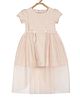 MINI KLUB Cotton Knit Half Puffed Sleeves Floral Textured Dress With Belt Set - Peach