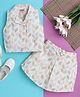 Tweetoons Woven Sleeveless Top & Shorts Set with Leaf Print & Bow Applique - White & Grey