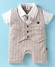 Mini Taurus Cotton Knit Half Sleeves Collared Party Romper with Bow Applique - Tan