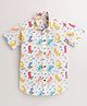 Polka Tots Cotton Woven Full Sleeves Dinosaur Printed Shirt - White & Multi Colour