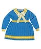 Little Surprise Box Cotton Full Sleeves Bow Applique Detailed Knitted Winter Wear Dress - Blue