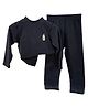Little Surprise Box Cotton Full Sleeves Bear Patch Detailed Thermal Wear Set - Black