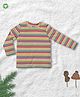 Pranava 100% Organic Cotton Full Sleeves Striped Tee - Pink Yellow & Blue