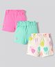 Bonfino 100% Cotton Knit Shorts With Floral Print & Embroidery Pack of 3 - Off White Neon Pink & Green