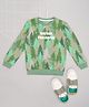 Pantaloons Junior Cotton Full Sleeves Trees & Safari Paradise Text Printed Sweatshirt - Olive Green