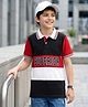 Kookie Kids Cotton Knit Half Sleeves Cut & Sew Polo T-Shirt with Color Block & Text Embroidery - Multicolor