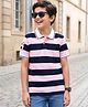 Kookie Kids Cotton Knit Half Sleeves Striped Polo T-Shirt - Pink