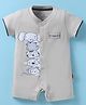 Child World Interlock Knit Half Sleeves Romper with Animal Print & Patch - Light Grey