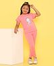 Knitting Doodles  Pure Cotton Terry Half Sleeves Unicorn & Text Printed Tee With Track Pant Set - Pink