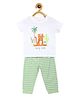 MINI KLUB Cotton Half Sleeves Animal Printed Tee & Stripped Pant - White & Green