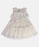 MINI KLUB Cotton Sleeveless Bow Applique & Pleat Detailed Glitter Printed Tiered Dress - White