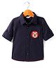 INFINITY Twill Cotton Full Sleeves Bear Patch Embroidered Shirt - Navy Blue