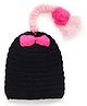 MayRa Knits Hand Knitted Bow Crochet Designed & Braid Embellished Cap - Black