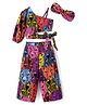 Lil' Drama Cotton One Shoulder Full Puffed Sleeves Leopard Printed Coordinating Top & Pant With Headband Set - Multi Colour